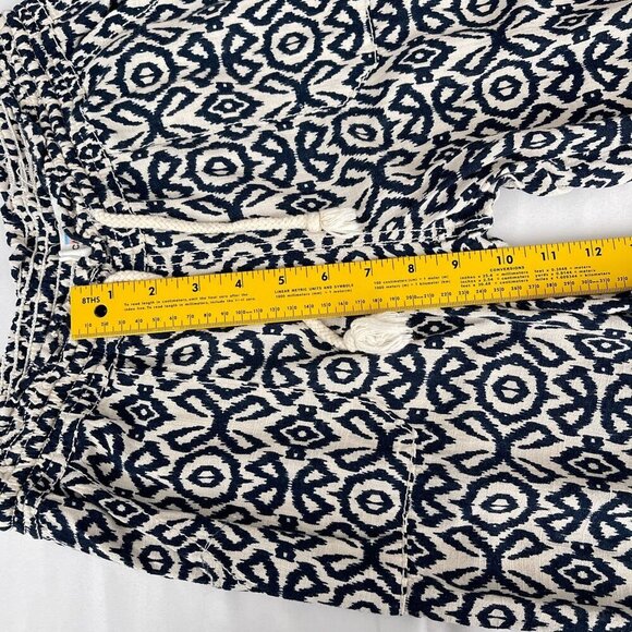 Cali1850 Navy White Smocked Drawstring Waist Wide Leg Pants Linen Blend Women S - Picture 15 of 16